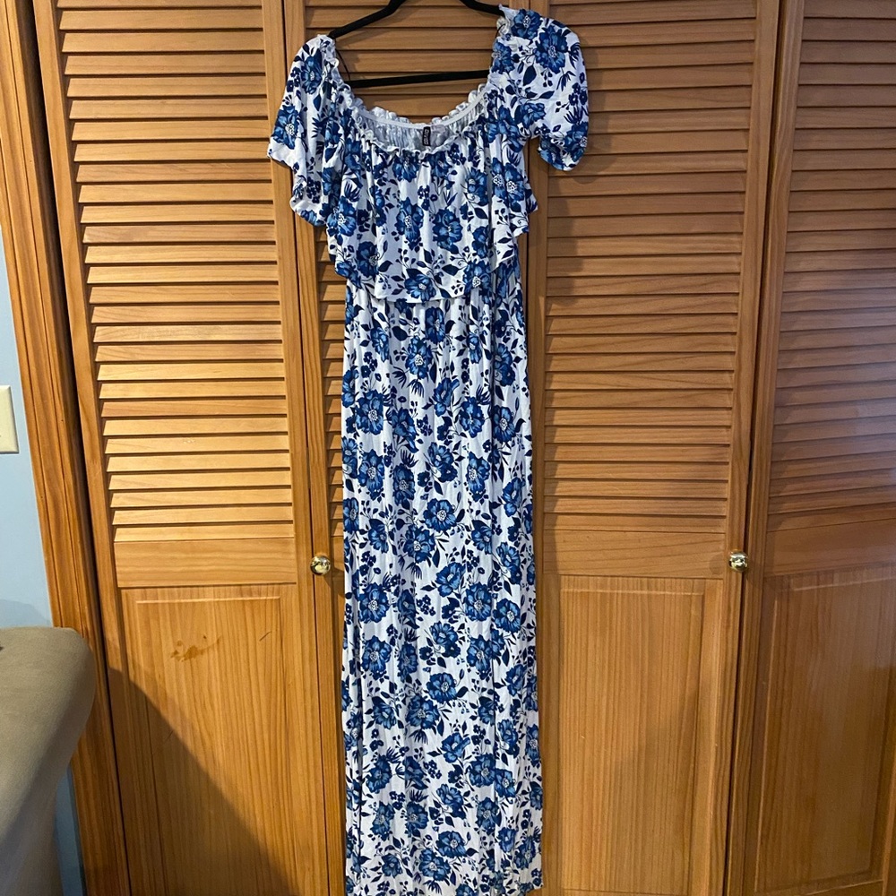 Blue Flowered Long Dress